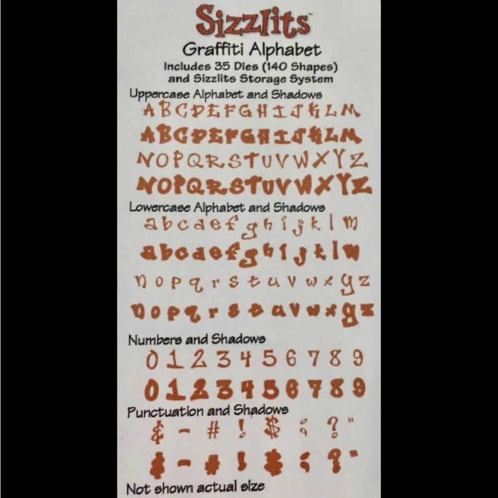 Sizzix Sizzlits 35-die GRAFFITI alphabet dies in case